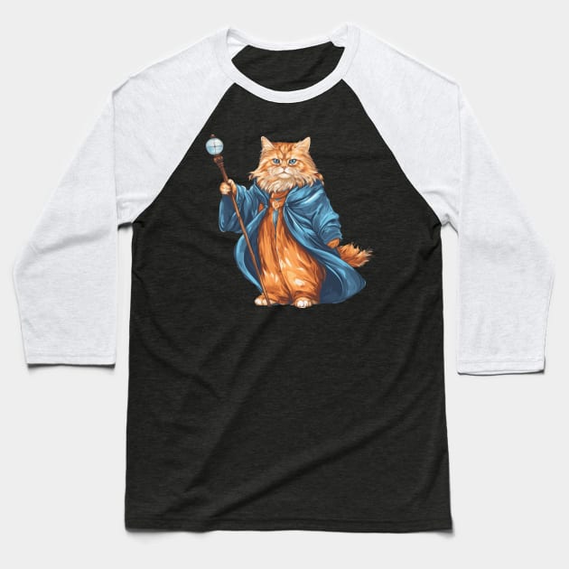 The Magical Tabby Cat Wizard Baseball T-Shirt by Nativusus